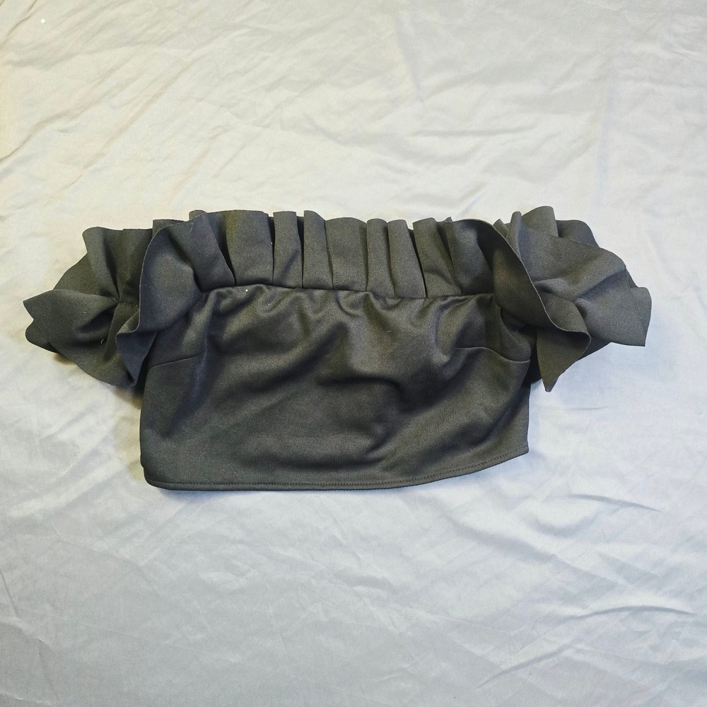 Women's XL Ruffle Off-The-Shoulder Crop Top Black Zipper Back Pleated K85